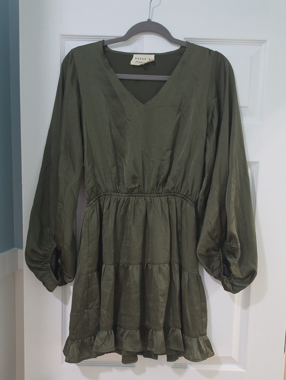 Dress Up Olive Green Tiered V-Neck Mini Dress